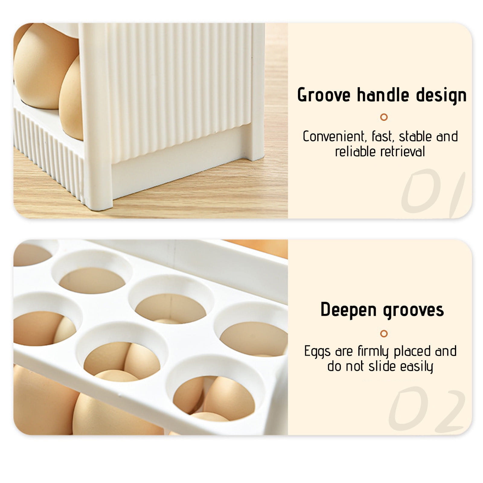 Kuroiy Egg Storage Box Organizer | 3-Tier 30 Egg Holder for Refrigerator Door | Clear Plastic Stackable Fridge Storage Basket | Space Saving Kitchen Pantry Compartment