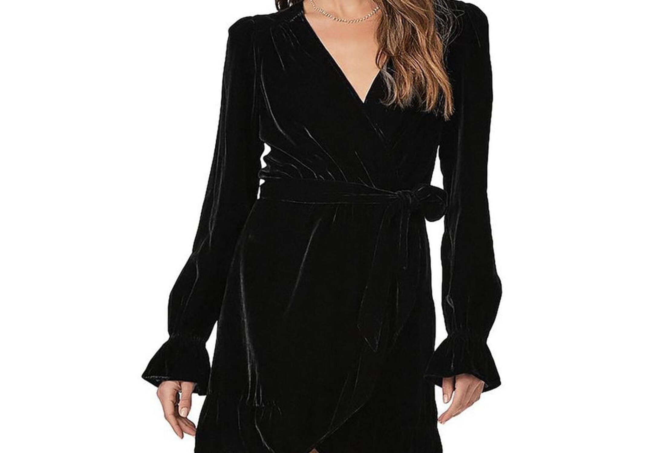 paige ysabel wrap mini dress PAIGE Ysabel Long-Sleeve Velvet Mini Wrap Dress