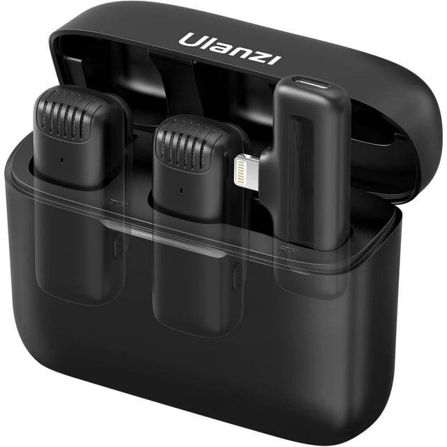 ULANZI J12 Micrófono inalámbrico de Solapa para iPhone iPad, 2-en-1 Plug-Play Mic con Estuche de Carga para el teléfono de grabación de vídeo Entrevista Youtubers Vloggers, 65ft Rango de transmisión