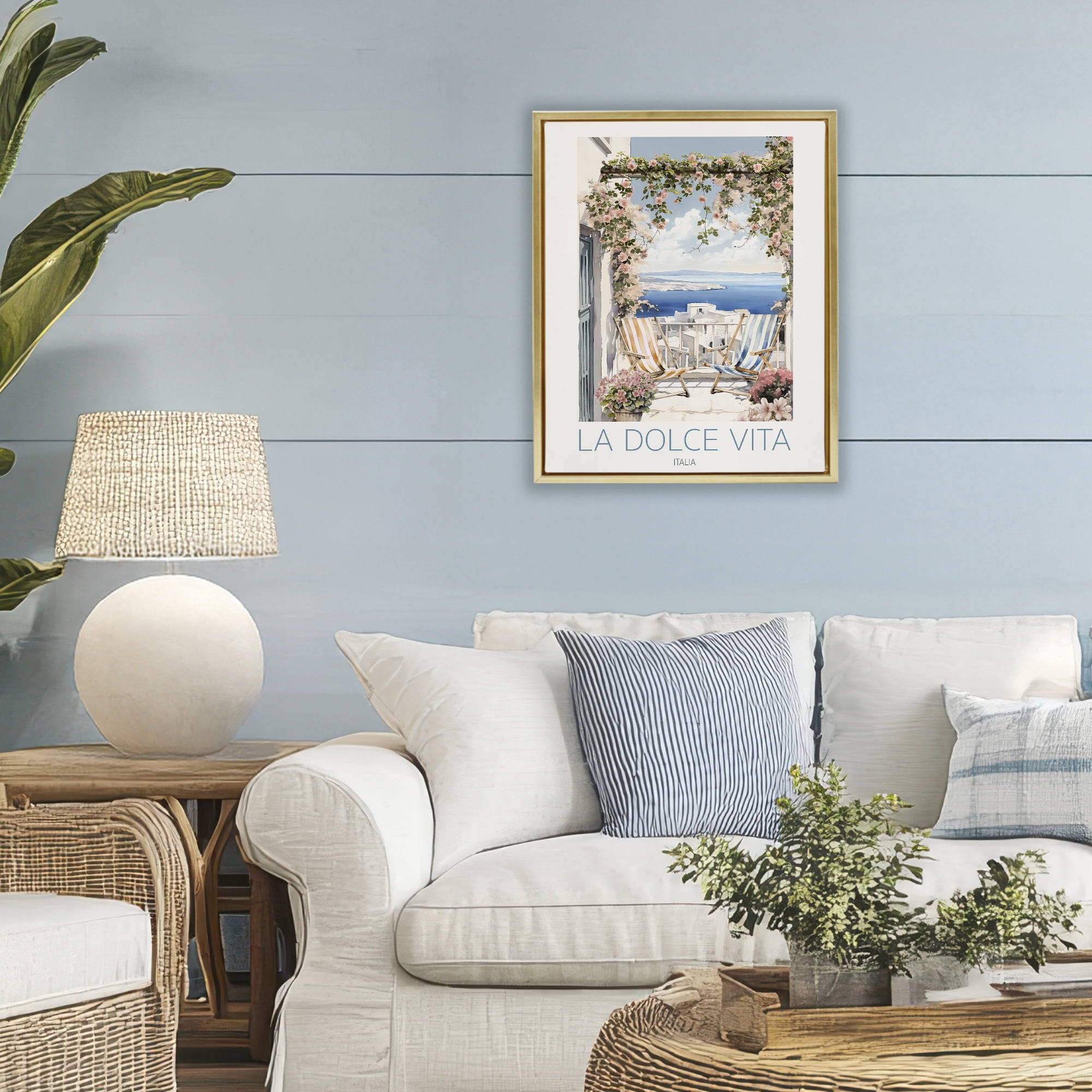 Stupell Industries Coastal Italian Balcony View Gold Framed Floater Canvas Wall Art, design by CAD Designs