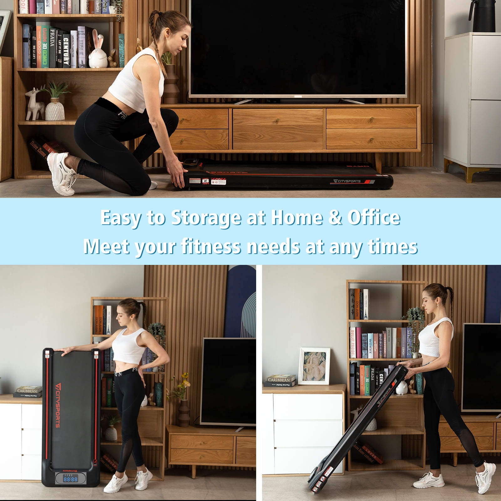 CITYSPORTS Under Desk Treadmill, Walking Pad for Home, 1-6 KM/H, LCD Display, Alloy Steel Frame, Compact & Portable