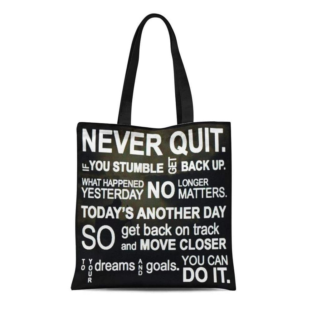 KDAGR Canvas Tote Bag Motivation Never Quit Motivational Sayings Words