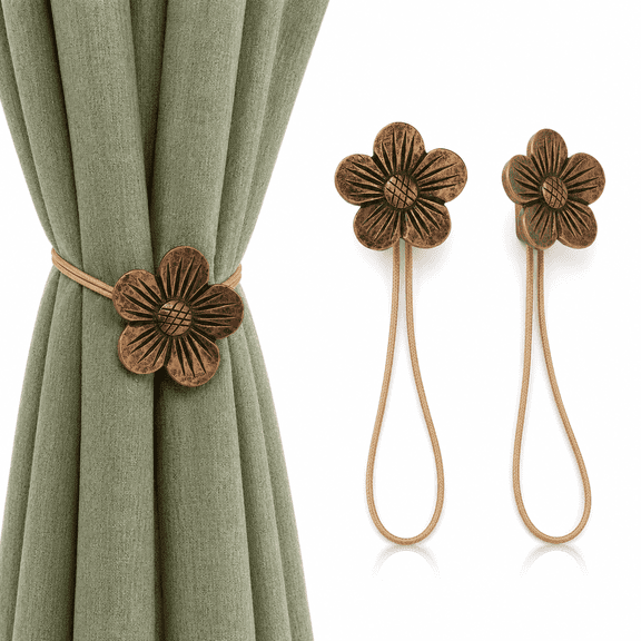 Vintage Magnetic Curtain Tieback,2 PCS Resin Flower Curtain Ties and Holdback Window Curtain Tie Back for Home Decorative,Coffee