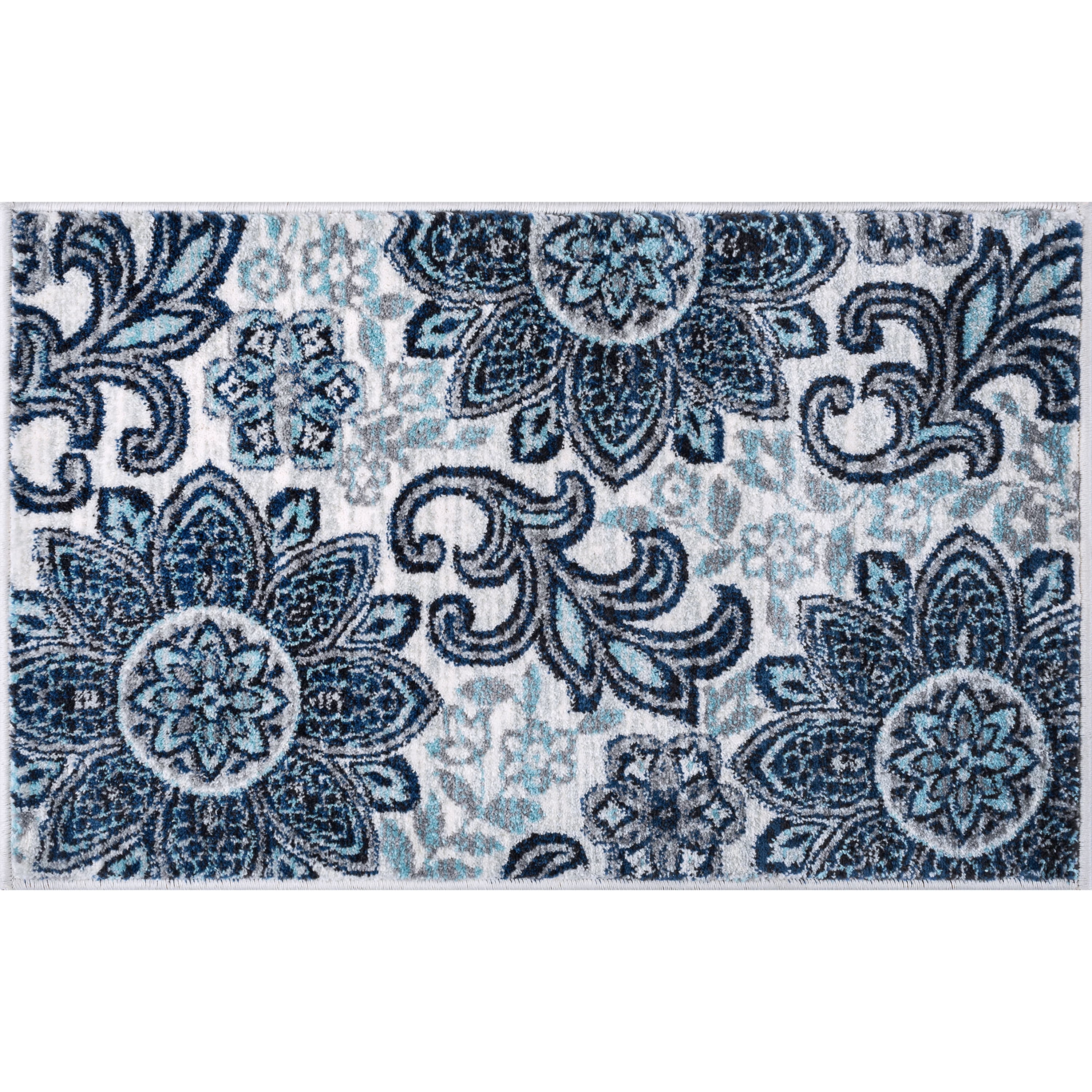 Transitional 2x3 Area Rug (2' x 3') Floral Cream, Navy Indoor Scatter Easy to Clean
