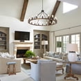 thumbnail image 6 of Farmhouse Wagon Wheel Chandelier 47" Black Rustic Light Fixtures 18-Light Wood Round Chandelier for Foyer Living Room Entryway Dining Room, 6 of 7