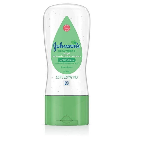 Johnson's Baby Oil Gel with Aloe Vera & Vitamin E, 6.5 oz, 5 Pack