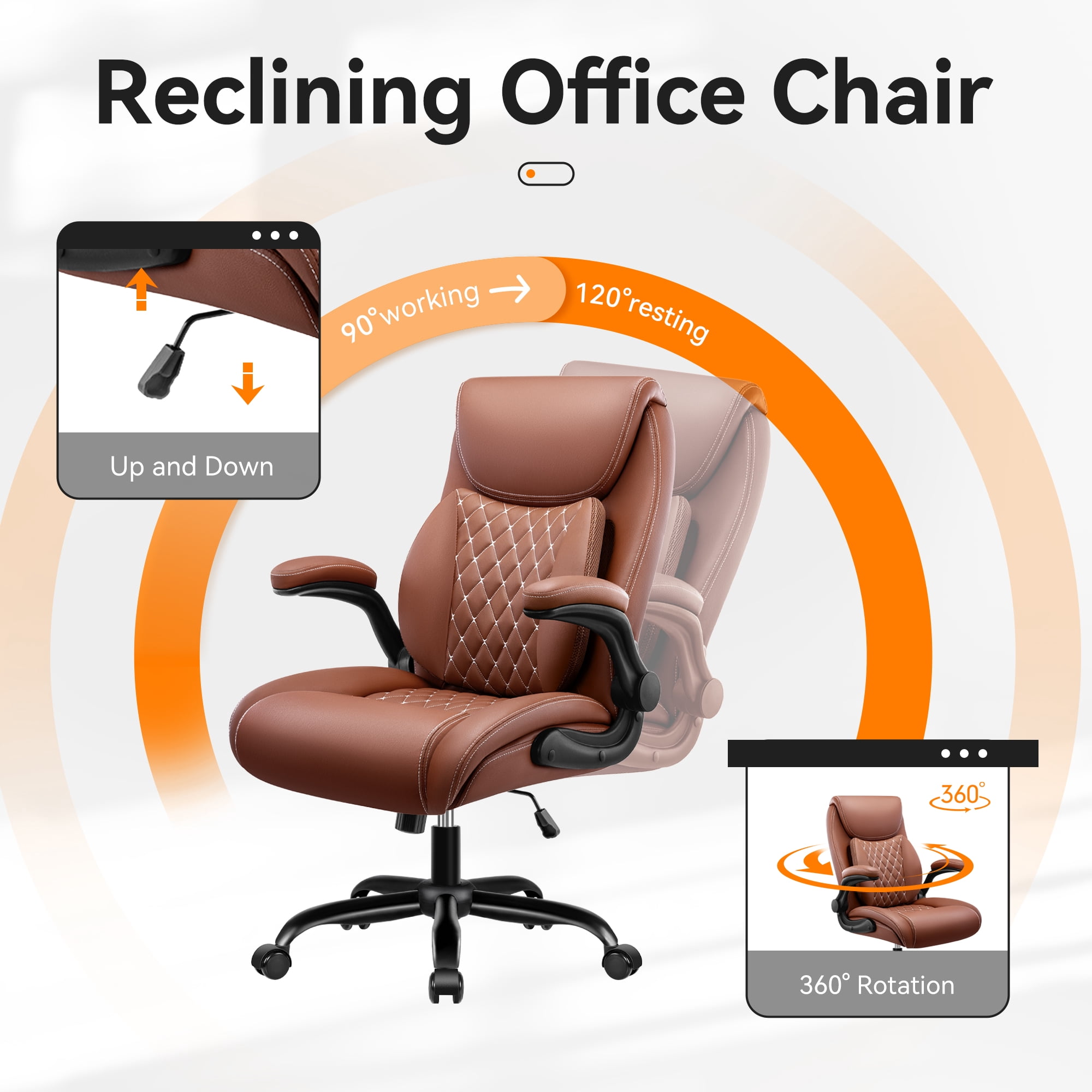 COOLHUT Big and Tall Office Chair 500LBS Wide Seat Ergonomic Computer Desk Chair, High Back Executive PU Leather Chair, Adjustable Armrest and Lumbar Back Support Office Chair, Brown