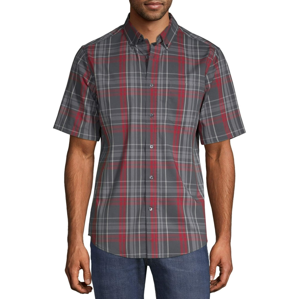 GEORGE - George Men's Short Sleeve Stretch Plaid Shirt - Walmart.com ...
