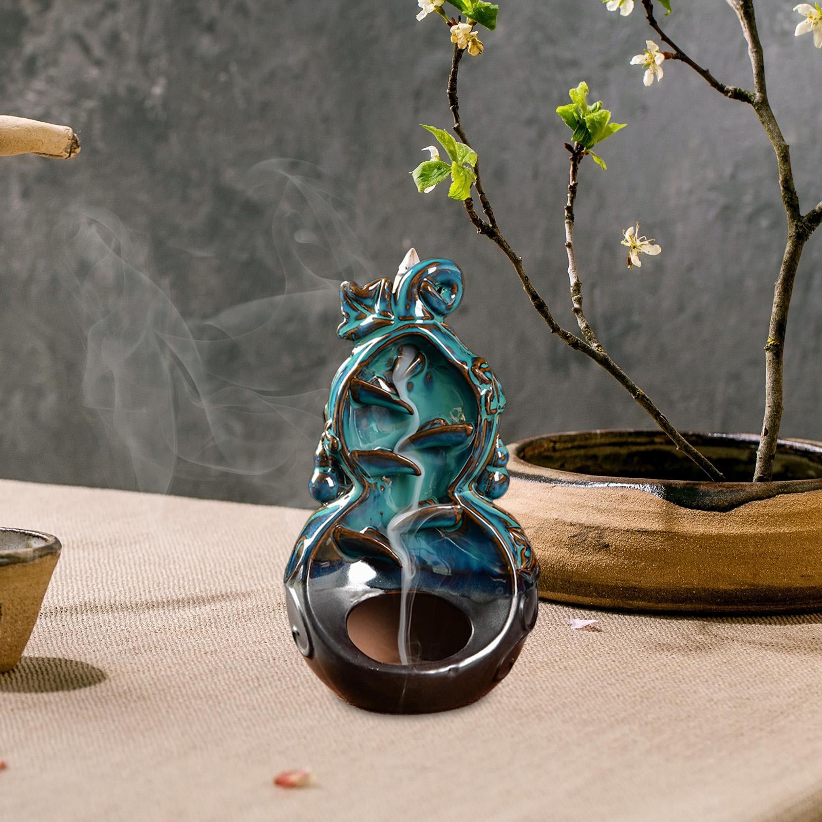WLPZXP Gourd Backflow Incense Burner Art Crafts Aroma Ornament Waterfall Incense Holder Blue