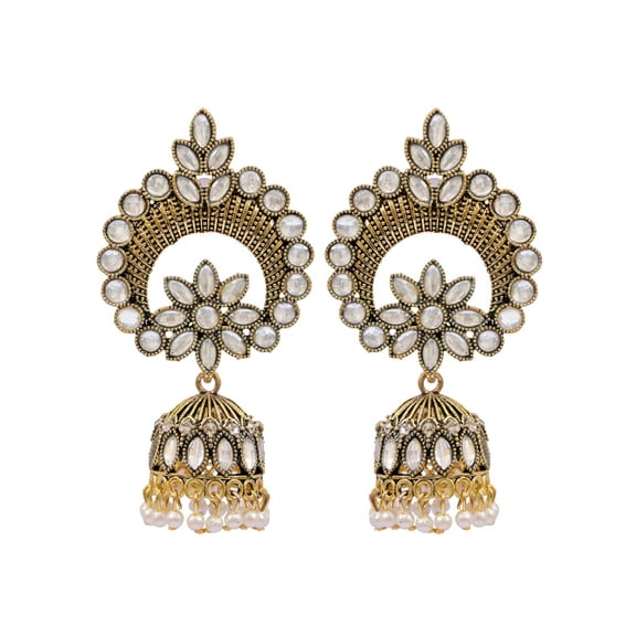 Crunchy Fashion Bollywood Jewellery Traditional Ethnic Bridal Bride Wedding Bridesmaid Gold-plated Kundan Pearl Beaded Ethnic Indian Indian Jhumka Earings