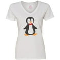 thumbnail image 3 of Inktastic Cute Penguin, Penguin With Red Bow Tie Women's V-Neck T-Shirt, 3 of 5