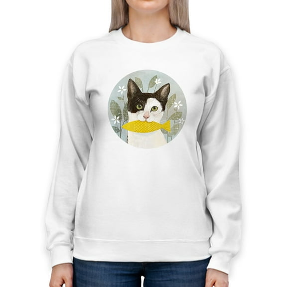 Cat Holding A Fish Sweatshirt Women -Victoria Borges Designs, Female XX-Large