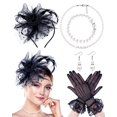 thumbnail image 1 of Set de sombreros Bniksok de los años 20, negro, para fiesta de té para mujer, 1 of 7