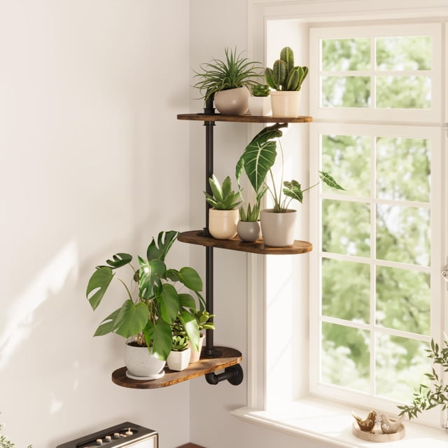 Estante para plantas GENTINGBRO de 3 niveles para montaje en pared, madera e hierro