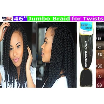 100% Kanekalon Braiding Hair, Jumbo Braiding Hair, KK Braiding hair, Jumbo Braiding Hair, Braids Hair Extensions for Twists, 3 packs (3 Packs, 1 Jet Black)