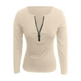 thumbnail image 5 of FUZHIQ Womens Tshirts Tops Ribbed Knit V-Neck Solid Color Long Sleeve Zip Up Blouses Loose Fit Casual Soft Shirt for Women Daily Wear, 5 of 6