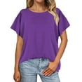 thumbnail image 4 of Weikingp Basic Tees For Women Womens Summer Tops Batwing Sleeve Oversized Solid Color T Shirt Women's Crew Neck Top Tshirts Shirts For Women Purple S, 4 of 5
