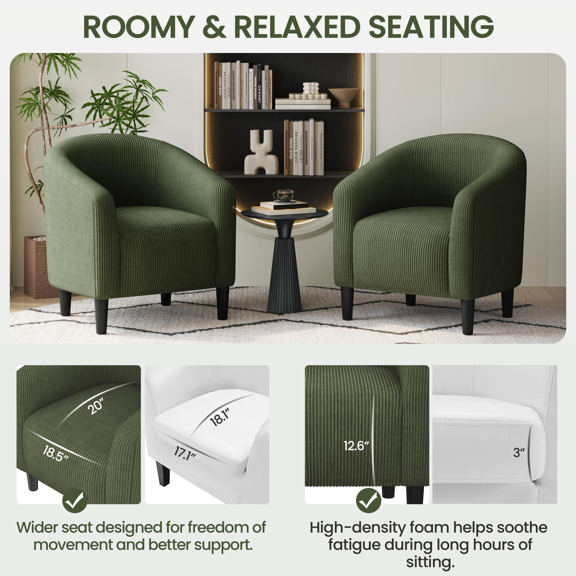 Renwick Upholstered Corduroy Accent Chair for Living Room, Set of 2, Dark Green