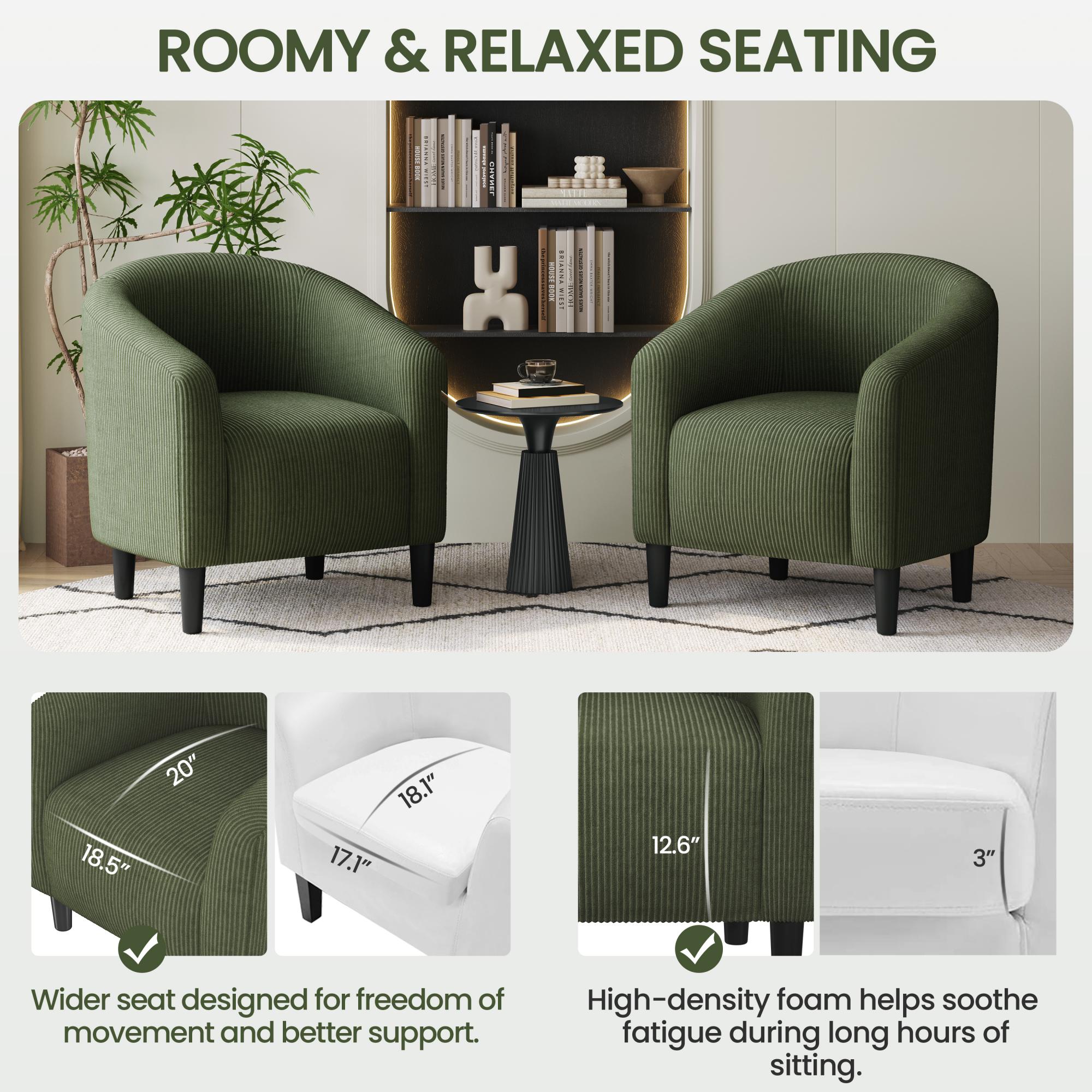 Renwick Upholstered Corduroy Accent Chair Set of 2, Dark Green photo 8