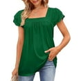 thumbnail image 2 of SHIBEVER Women's Tops Summer Square Neck Tops Ruffle Sleeve Tunic Casual Lace Top Loose Shirts Solid Color Green Size S, 2 of 5