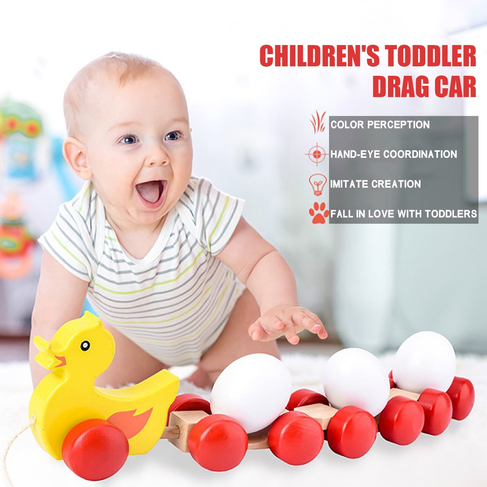 BuleStore Wooden Baby Walker, Cute Shape Drawing Rope Baby Walker Toy Gift