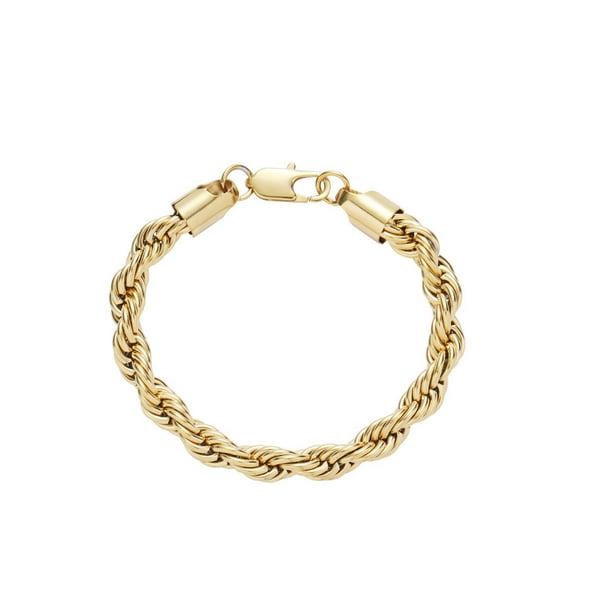 Pulsera para hombre con cadena tipo cuerda de acero inoxidable con acabado en oro de 18 quilates