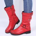 thumbnail image 3 of Botas a media pantorrilla con hebilla para mujer, botas medias con cremallera y tacón cuadrado bajo para mujer, zapatos planos de Pu para Otoño e Invierno 2023, negro, gris, talla 43, 3 of 4