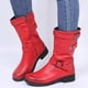 thumbnail image 4 of Botas a media pantorrilla con hebilla para mujer, botas medias con cremallera y tacón cuadrado bajo para mujer, zapatos planos de Pu para Otoño e Invierno 2023, negro, gris, talla 43, 4 of 5