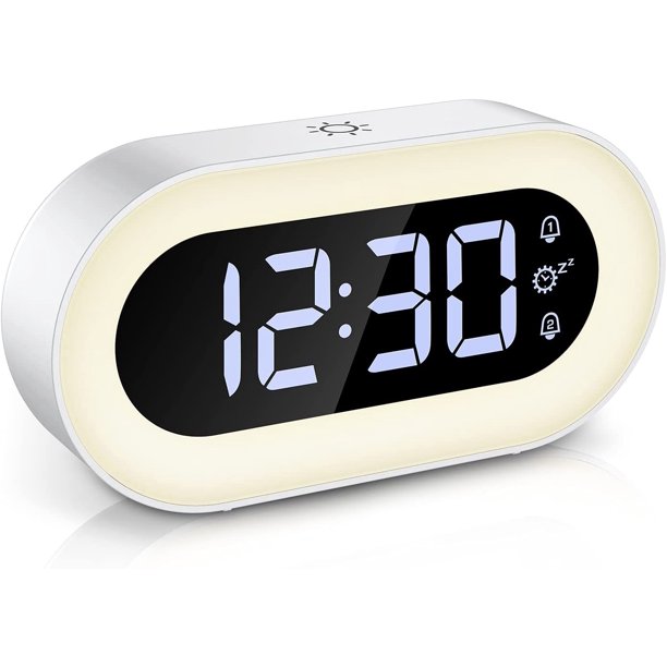 Despertador digital, despertador musical LED digital con luz nocturna, función de repetición y alarma doble, brillo / volumen ajustable, luz nocturna suave para dormitorios infantiles, cocinas JFHHH pequeña