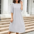 thumbnail image 2 of Casual Dresses For Women, Linen Cotton Casual Dress With Pockets Elegant Short Sleeve Sundress Beach Wedding Guest Party Plus Size Maxi Dresses Women'S Club Dresses Maxi (XL, Gray) ZMTing, 2 of 5