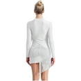 thumbnail image 2 of iiniim Women's V Neck Long Sleeve Fringe Latin Dance Tango Waltz Cocktail Party Dress White L, 2 of 7