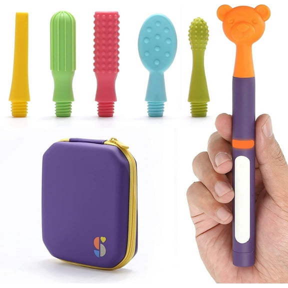 SPECIAL SUPPLIES Buzz Buddy ™ Oral Stimulation Kit with 6 Soft Textured Interchangeable Heads  Calm Sensory Needs  Support Speech  and Stimulate Self Feeding  Gentle Vibrations