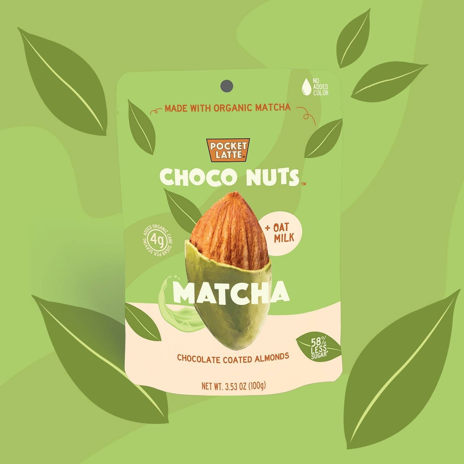 (Pack of 6) Pocket Latte Choco Nuts Matcha Chocolate Coated Almonds, 3.53 oz