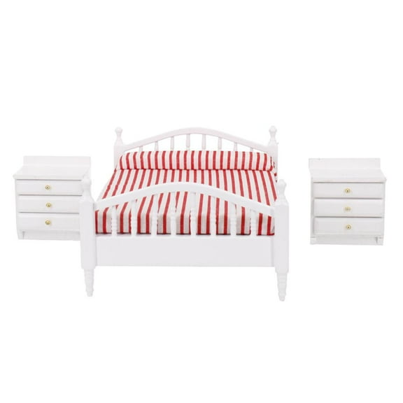 1/12 Scale Dollhouse Minis Furniture Wooden Bed & Nightstand Ornaments others