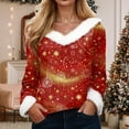 thumbnail image 2 of Rotm Christmas Womens Tops Trim V Neck Christmas Shirt Long Sleeve Tops Solid Casual Xmas Holiday Blouses Womens Novelty Christmas Gifts(Wine,M), 2 of 4