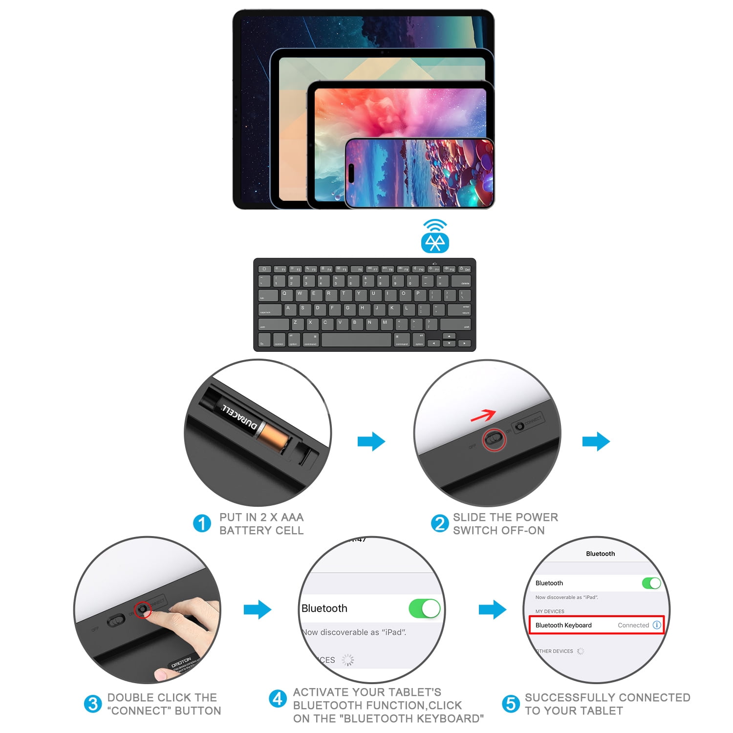 Bluetooth Keyboard for iPad, Compatible with iPad 11th/10th/9th/8th/7th Gen, iPad Pro/Air/Mini, iOS Devices, OMOTON, Gray