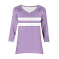 thumbnail image 6 of Ltctricy Women's Tunic Tops 3/4 Sleeve V Neck Asymmetrical Hem Striped Oversized T Shirts Casual Loose Tee Blouses(Purple,XX-Large), 6 of 6