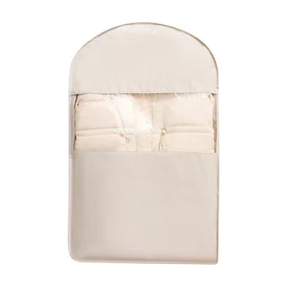 Hanging Closet Organizer Bag With Self-Compression Zipper For Down Coats And Jackets Beige Large 2 Pack