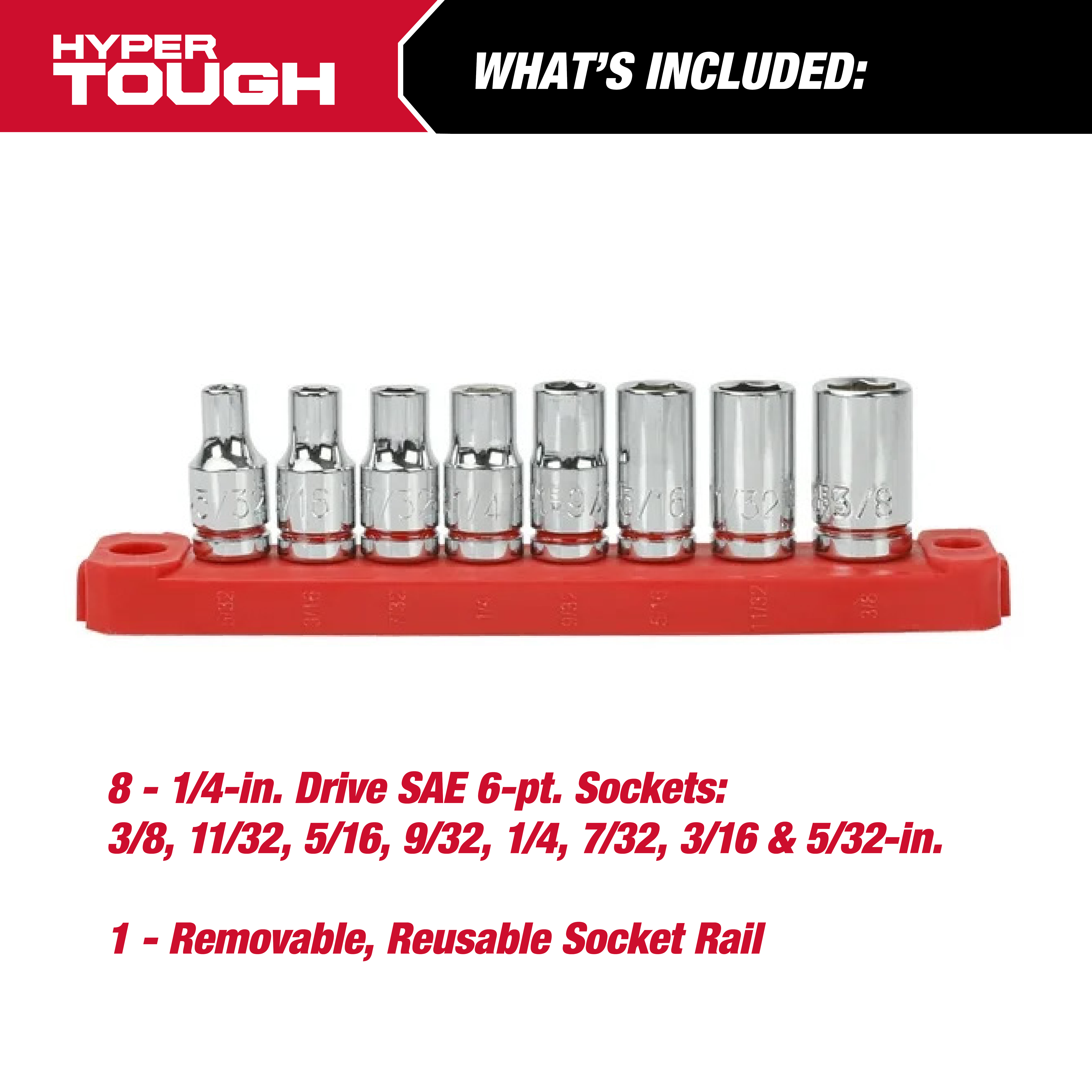 Juego de llaves de vaso y trinquete Hyper Tough de 19 piezas, 1/4 de pulgada, SAE y métrico 4