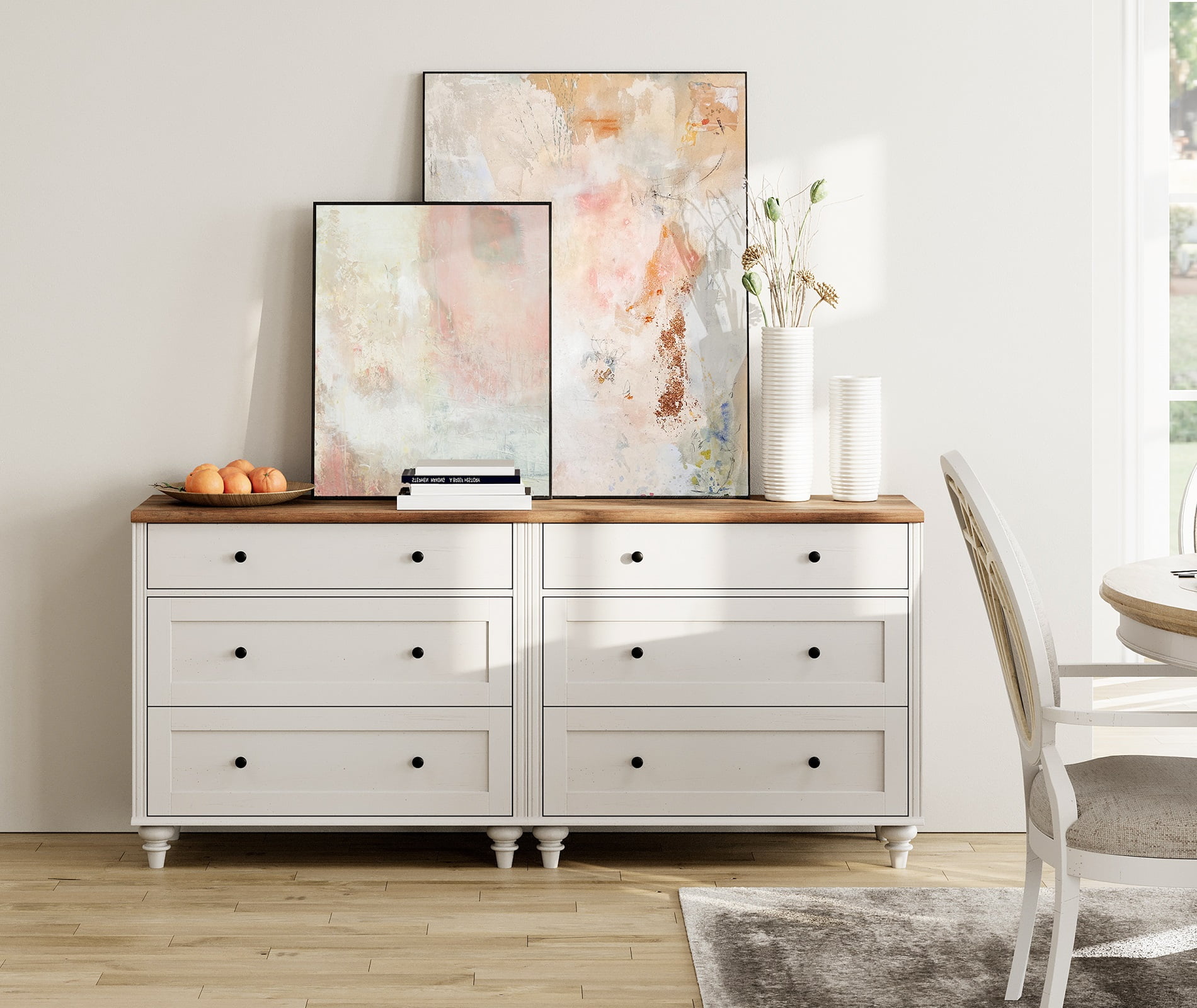 6 Drawer Dresser for Bedroom, White Kids Dressers Large Mid Century Modern Wooden Closet Storage Organizer for Living Room, Nursery, Hallway