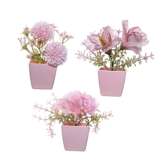 3 piezas de flores falsas en macetas para decoración de mesa, adornos de plantas en macetas rosas falsas Estilo C