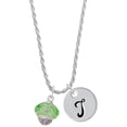 thumbnail image 1 of Delight Jewelry Lime Green Faceted Glass Spinner Silvertone Script Initial Disc - T - Charm Necklace, 20"+3", 1 of 4