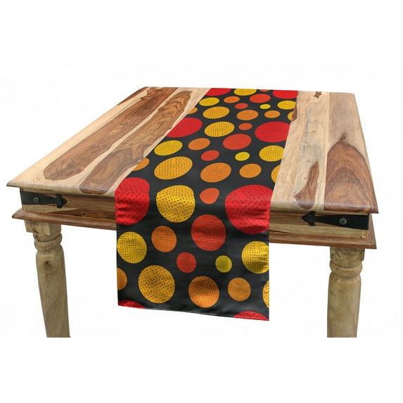 Retro Table Runner, Geometric Pattern of Grunge Rounds in Repetitive Irregular Sizes, Dining Room Kitchen Rectangular Runner, 3 Sizes, by Ambesonne