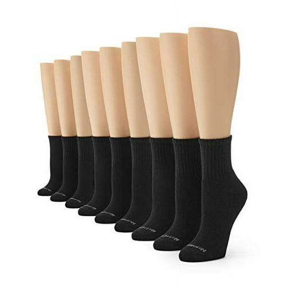No Nonsense Women's Soft & Breathable Cushioned Mini Crew Socks, Black - 9 Pair Pack, 4-10