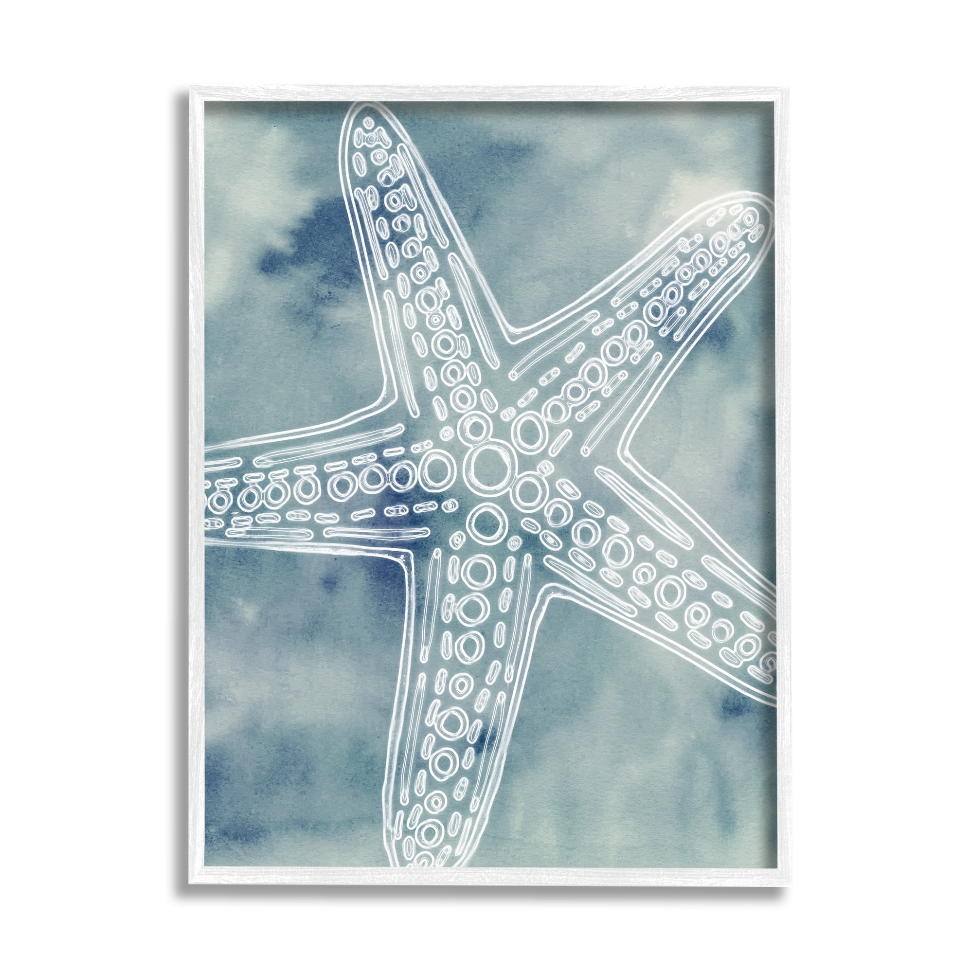 Stupell Industries Detailed Starfish Pattern Circles Blurred Watercolor Background Graphic Art White Framed Art Print Wall Art, Design by Ziwei Li
