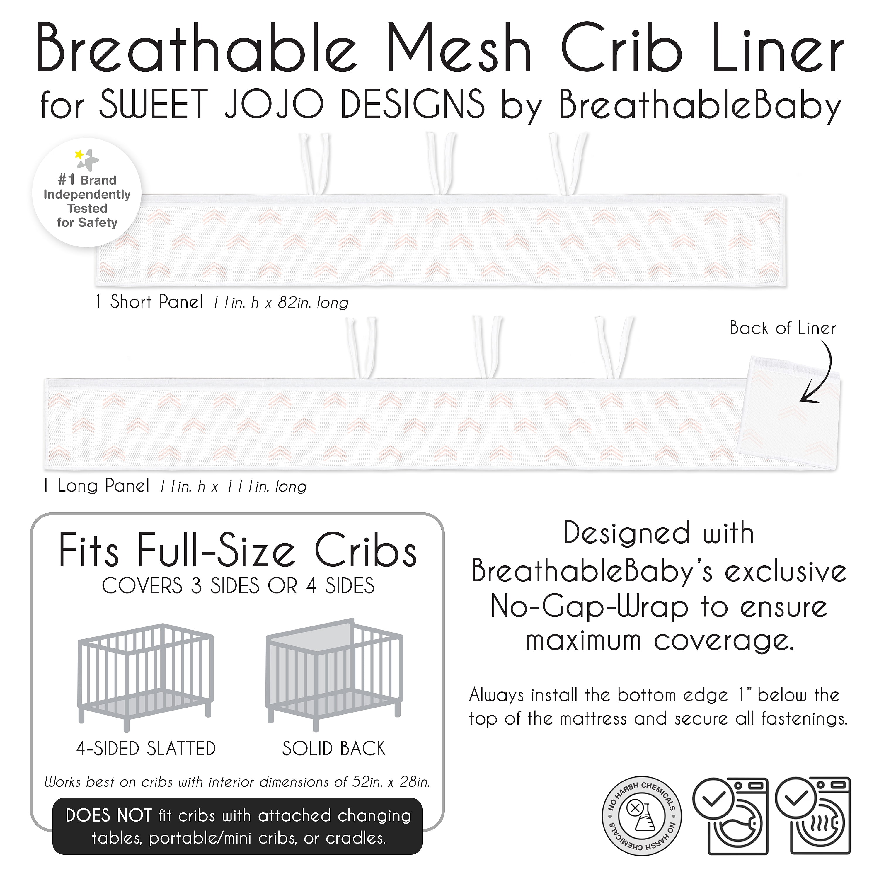 Sweet Jojo Designs + BreathableBaby Boho Fringe Blush Pink and White Breathable Mesh Crib Liner Pad