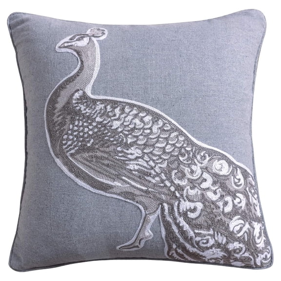 Drevy - Pisa - Decorative Pillow (18X18in.) - Peacock - Grey, Charcoal and White