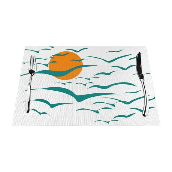 XMXY Woven Placemats Set of 6 PCS, Sunset Glow Sun Birds Table Mats Washable Heat Resistant Placemats