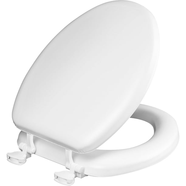 Asiento de inodoro Mayfair acolchado de vinilo suave sobre madera alargado