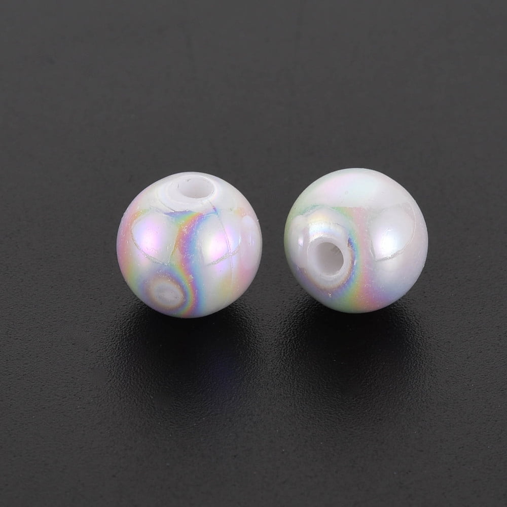 Opaque Acrylic Beads AB Color Plated Round White 10x9mm Hole: 2mm about 940pcs/500g